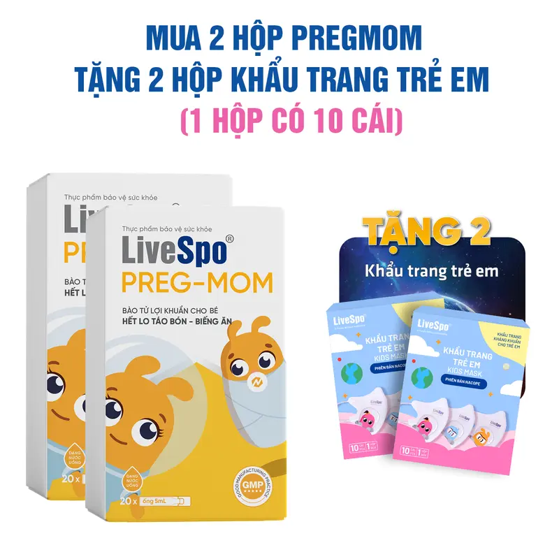 [Tặng 1 tranh +1 khẩu trang] Combo 2 hộp Men vi sinh cho Trẻ LiveSpo PREGMOM - 60 tỷ bào tử lợi khuẩn hỗ trợ giảm táo bón rối loạn tiêu hóa, Chậm Tăng Cân Cho Bé  (Hộp 20 ống)  Hoặc Tặng { 2 tranh, 2 khẩu trang} 2
