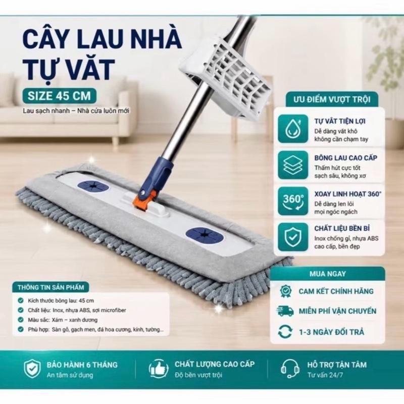 C2 ( 1 Chổi 2 Bông ) Cây Lau Nhà San Hô 45x12Cm Xoay 360 Độ Tặng Kèm 2 Bông Lau ( Không Kèm Chậu )