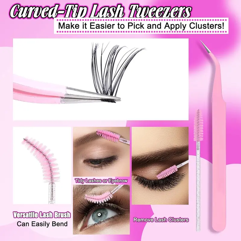 Eyelash Extensions Kit, 1 Set Individual False Eyelashes with Eyelash Glue & Tweezers & Glue Remover & Brush, Professional Eye Enhancement Tools for Women, Makeup 6