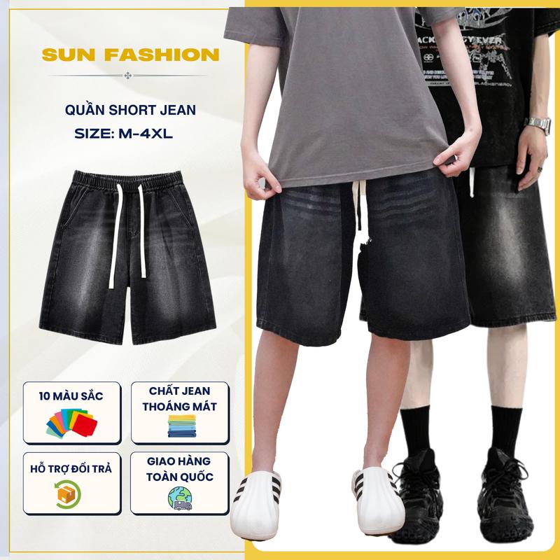 Quần jean short ống rộng dành cho cả nam nữ Unisex SUN S2 WASH KHÓI vải jean mềm thoải mái vận động Menswear Ong Có Túi