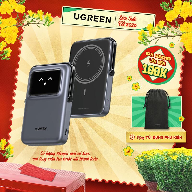  Pin sạc dự phòng không dây từ tính 10000mAh Ugreen Uno | Sạc nhanh PD 20W | Màn hình TFT | BH 18 tháng 1 đổi 1 45327 45328 