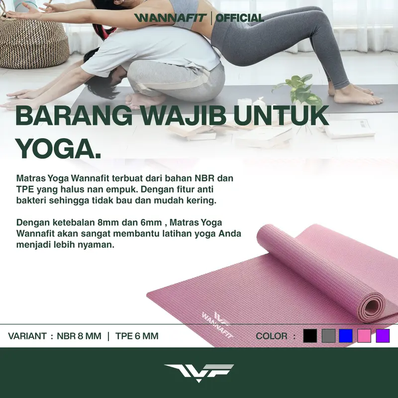 WANNAFIT Matras Yoga All Variant | NBR 8mm & TPE 6mm | Alat Olahraga Rumah 1