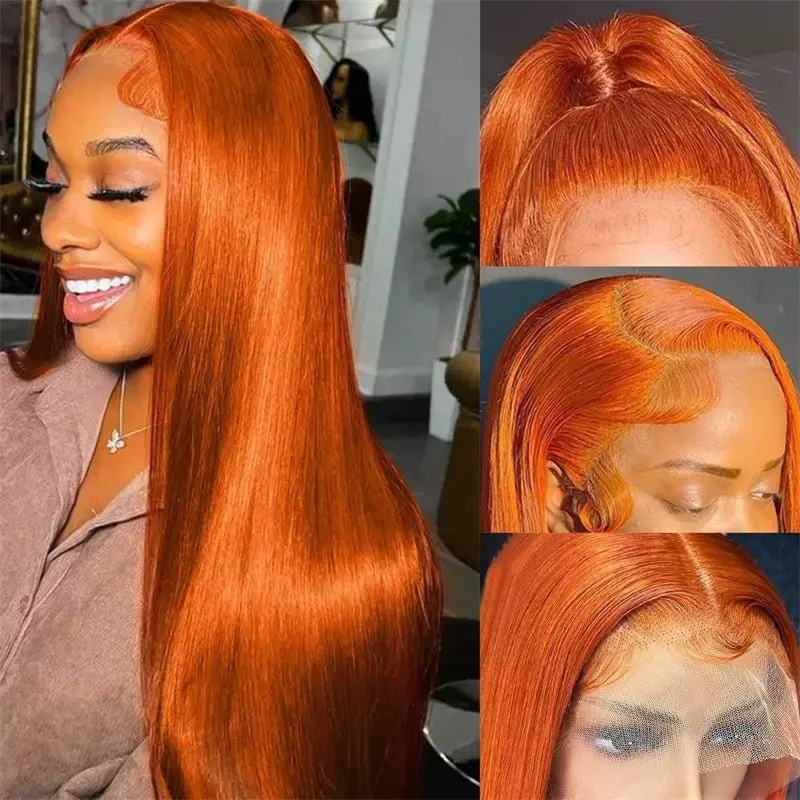 LEMODA Ginger Orange  13x6 Transparent HD Lace Frontal Straight Wigs Pre Plucked Wig Natural Hairline With Baby Hair