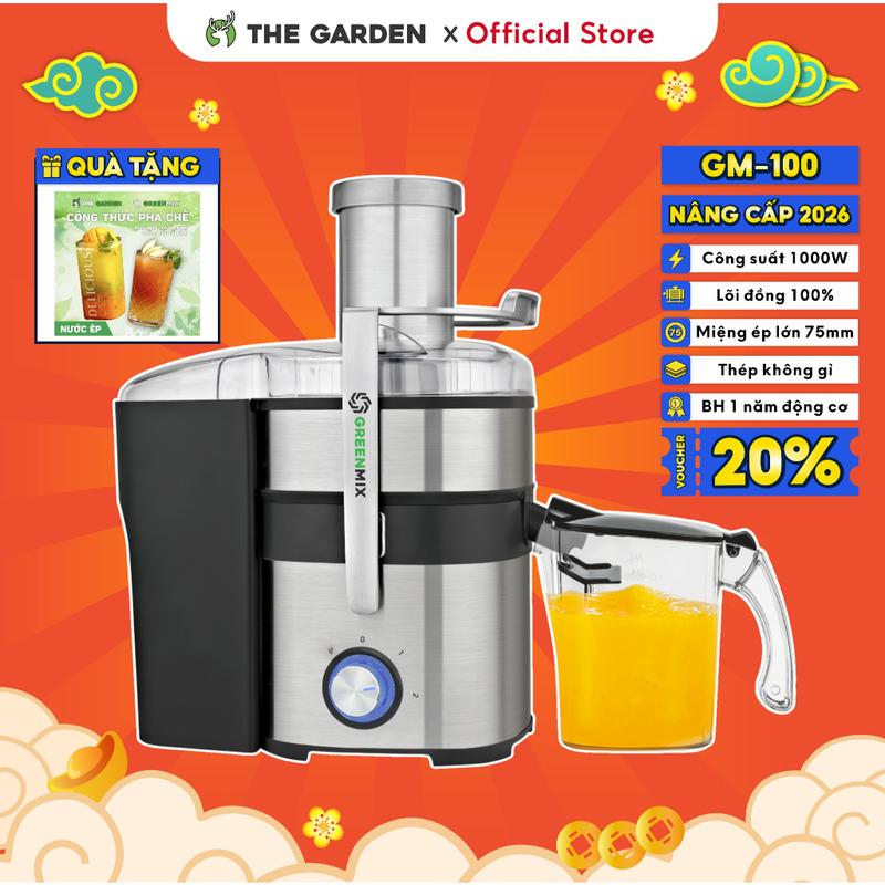 Máy ép nhanh trái cây, hoa quả công nghiệp GREENMIX GM-100 công suất 1000W, miệng ép 75mm