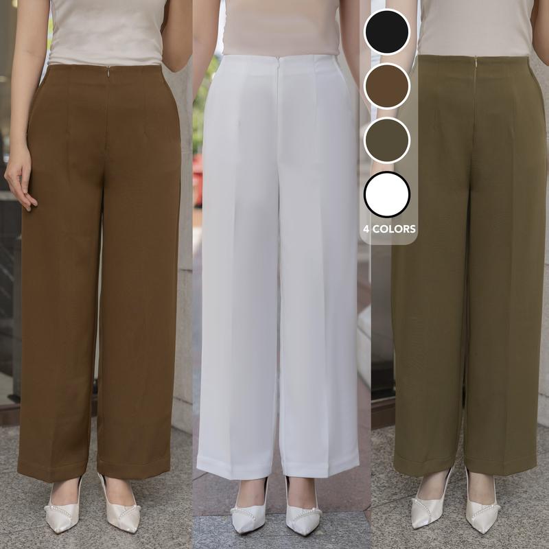  GUMOM - Quần Trung Niên Nữ U50 U60 Quần dài trắng ống rộng dáng suông lưng thun một mặt Quan trung niên cao cấp cho mẹ Nhung Ong Áo Nhung Ong Áo Women Pants 