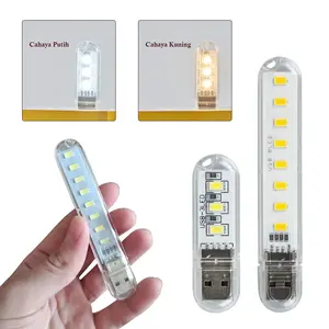 Lampu USB Mini Stik 3 / 8 / 24 LED Strip Colok Portable Lamp Baca Darurat Plastik White Panjang