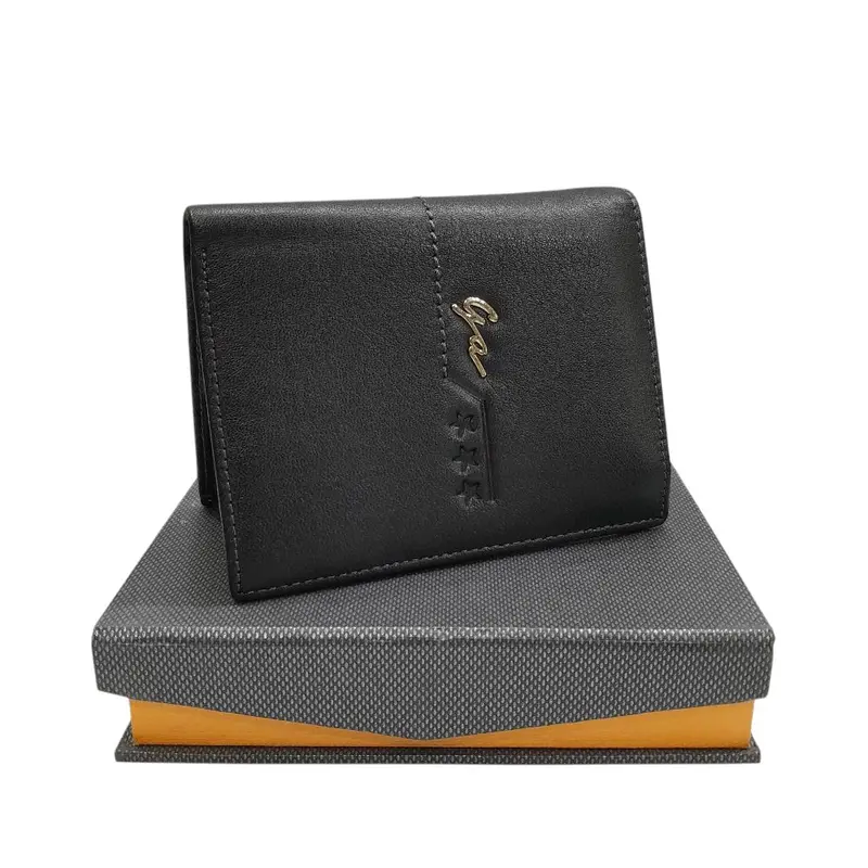 Dompet Pria Lipat Pendek Asli Kulit Sapi Model Berdiri dengan 7 Slot Kartu & 3 Ruang Uang Tunai - Natural 0