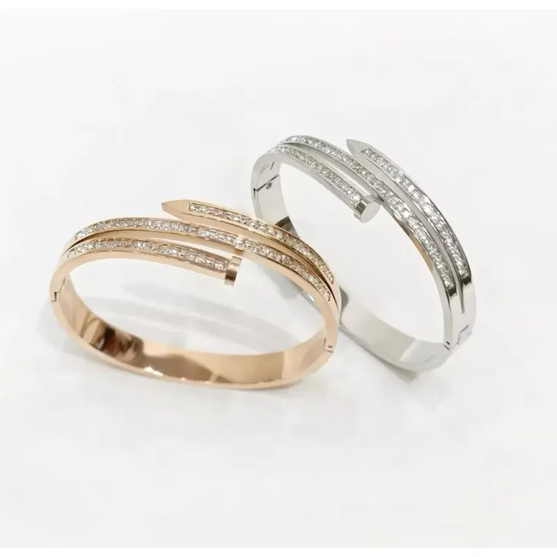 Gelang Bangle Paku Diamond Zircon lilit 2 Titanium