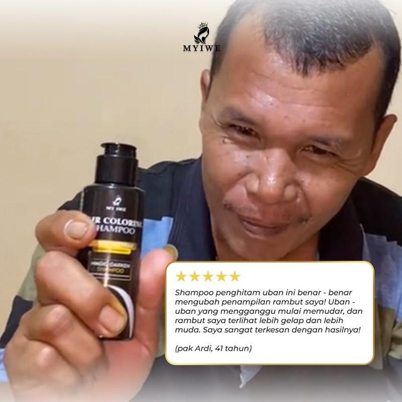 Shampoo Penghitam Rambut Putih Penghilang uban MY IWE HAIR Coloring Itam Black Myiwe Shampo Untuk Mewarnai Berkilau Penghilang Beruban Sampo Untuk Berwarna Hitam Ampuh Alami Permanen Pria Wanita Kakek Nenek Instant Cepat Menghitamkan 5