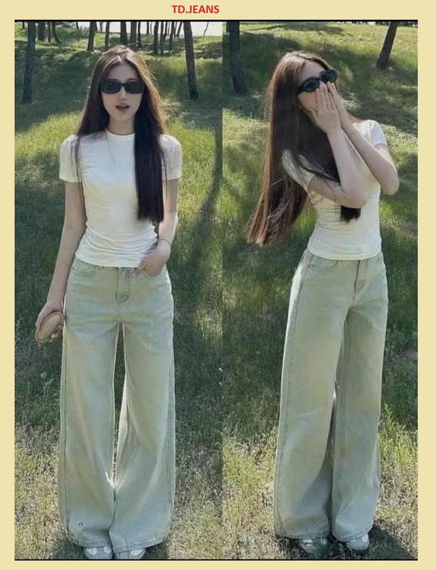  "Td.Jeans Deal mở bán" Quần jean bò ánh bạc ống suông rộng nữ 1m47-1m55 quần 92cm 1m55-1m65 quần 100cm jeans cạp cao phong cách style 