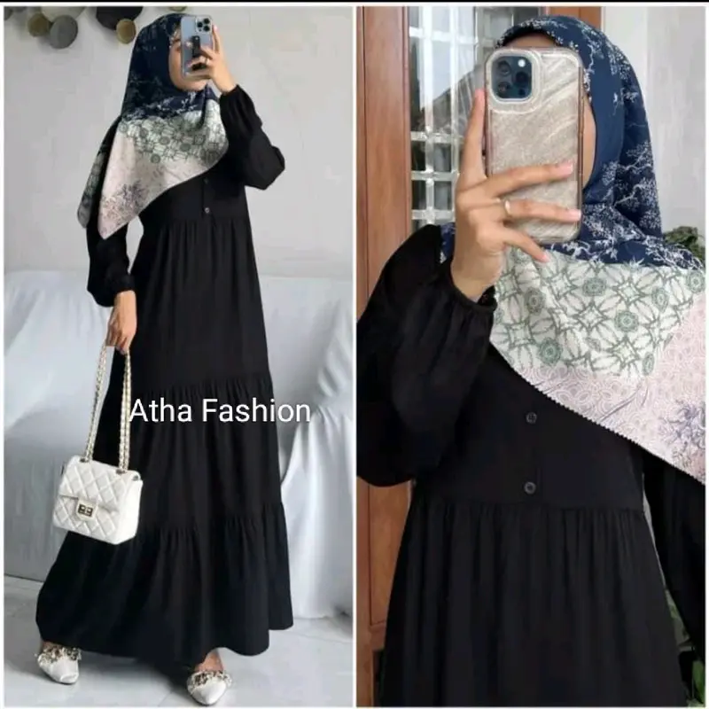 Gamis Wanita Syar'i Muslim Elegan Terbaru Azzahra Bahan Cringkel Lengan Panjang 2