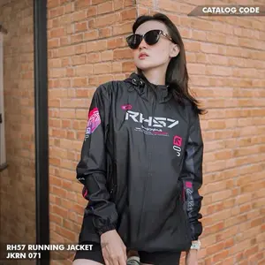RH57 JAKET RUNNING JKRN 071 Pria & Wanita Parasut Taslan Premium Water resistance Windproof Full Printing Lengan Kerut Resleting Kantong Tali Serut Hoodi