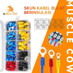 MUSCLE COW Skun Kabel Bulat Berinsulasi (Ring Terminal) Set, Konektor Crimp Listrik Warna Merah/Biru/Kuning Berbagai Ukuran, Box Organizer