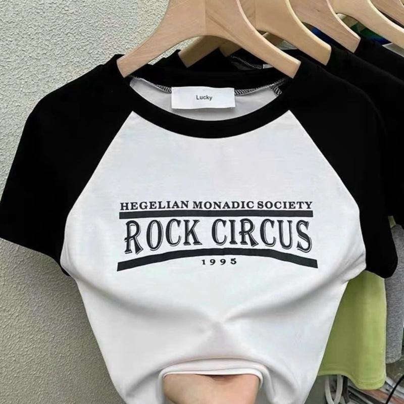 Áo thun nữ tay ngắn croptop in chữ ROCK trước cá tính cho mùa hè , chất thun mềm mịn size dưới 53kg mã a1