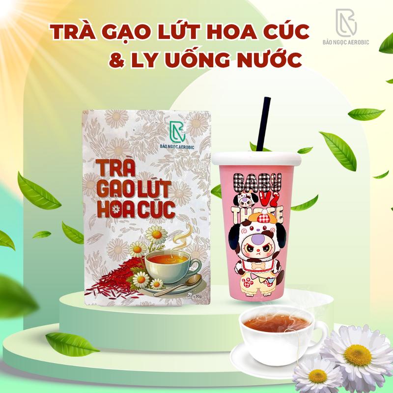 TRÀ GẠO LỨT HOA CÚC TẶNG 1 LY UỐNG NƯỚC - HỘP 20 TÚI LỌC - BẢO NGỌC AEROBIC