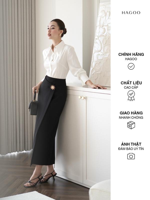 HAGOO Áo sơ mi nữ basic thiết kế gân nổi dáng ôm công sở Nữ ( A465 ) Top Women Nhung Jean