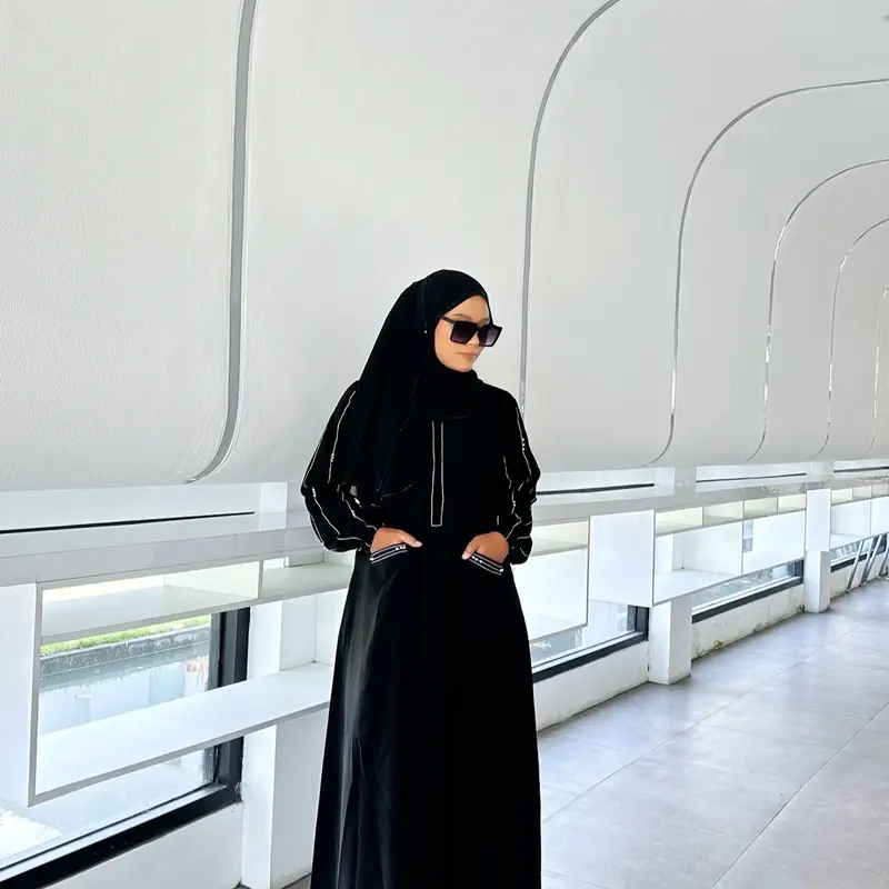 Abaya Gamis Remaja Simple Dress Hitam Mutiara Adya Mom and Kids Muslim Wanita Dewasa Bordir Mewah Arab Renda Turki Syari Kombinasi Putih 2