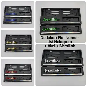 1 Pasang Dudukan Plat Nomor List Hologram Plus Emblem Bismillah Silver Universal Semua Motor Motorcycle