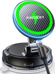 スマホホルダー 車 15Wワイヤレス充電 マグネット 【急速充電+真空吸盤の最強コンビ】安定性拔群 車 スマホスタンド【超強磁力】24×N55磁石 Mag-safe 車載 【360°回転な台座×多角度自由調節】カー用品 車載スマホホルダー LEDライト マグセーフ 車載 充電器 片手操作 1秒で着脱 車用品 携帯ホルダー 折りたたみ式 高級合金素材 iPhone&Android多機種と多車種が対応 360