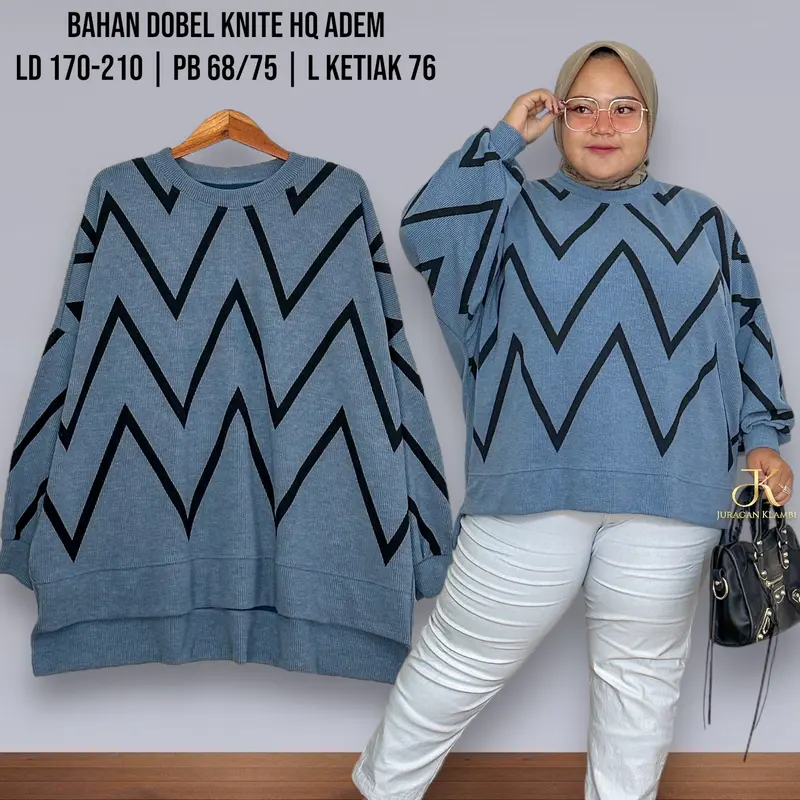 Atasan Knite Batwings Jumbo LD 170-210 Estimasi BB 85-140KG Hq Free Bros Muslim Wanita Knitwear Baju Oversize Panjang | By Juragan Klambi 3