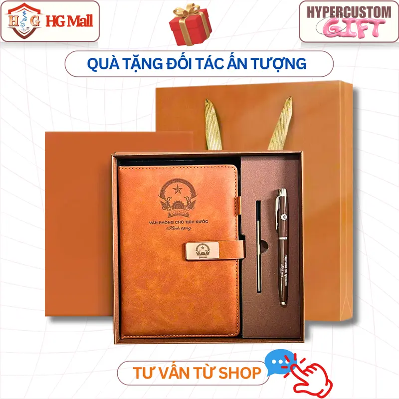 Set Quà Tặng Cao Cấp ( Sổ Tay A5, Bút Ký, Ruột Bút Thay Thế kèm hộp+túi ) cùng màu, Khắc Laser Tên/Logo Theo Yêu Cầu 7