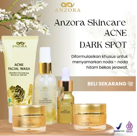 Paket Acne Dark Spot Anzora Skincare kulit wajah tampak lebih cerah serta terasa lembut dan halus