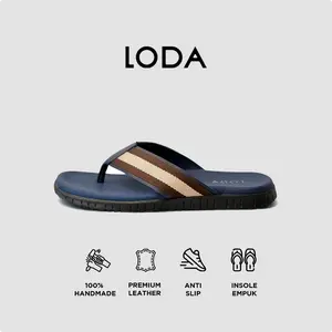 [CUCI GUDANG] LODA - CODA-01 Navy Sendal Slide Kulit Premium Pria Dewasa Lokal