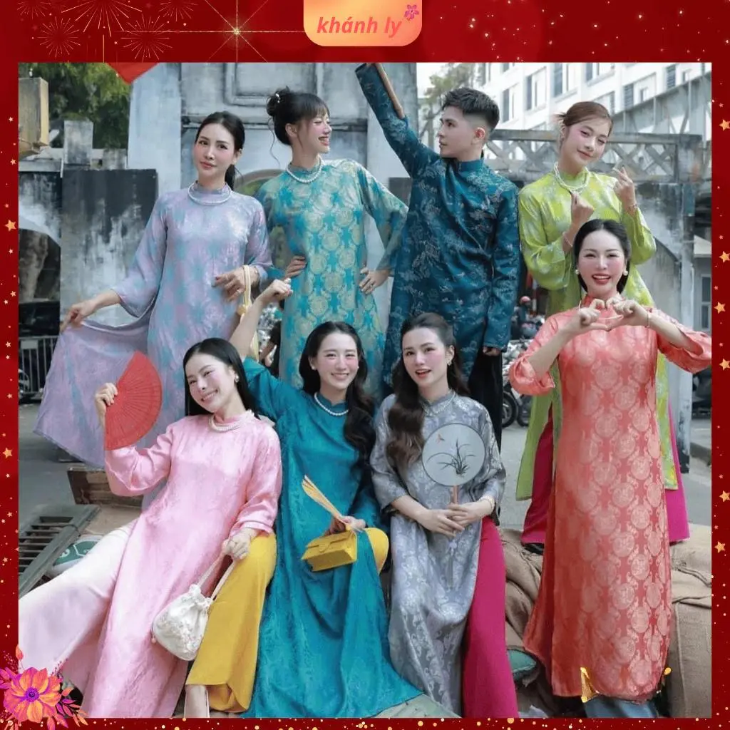 Áo Dài Gấm Thọ Dơi Dáng Xuông Tay Loe vải mềm mại thướt tha  đủ 8 màu sắc hot trend mặc Tết 2025 đi chơi đi tiệc đi du xuân đều hợp by áo dài Khánh Ly - 1