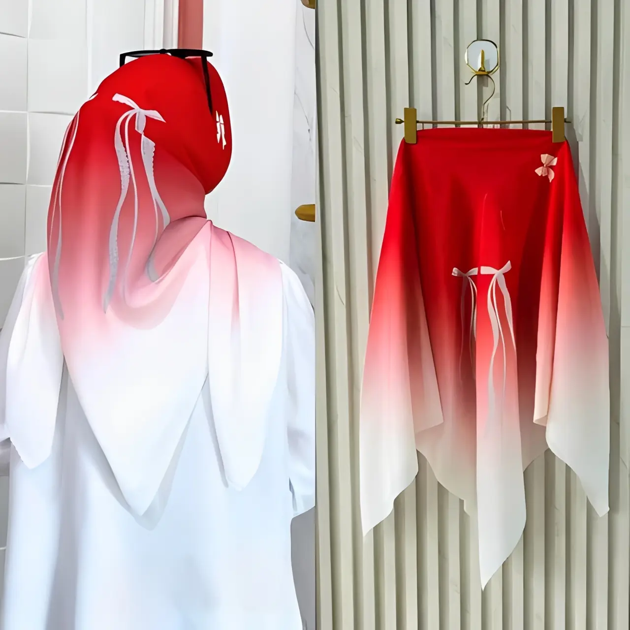 jilbab motif merah putih Kerudung Segiempat Denai Voal Motif Premium Terbaru Muslim Square