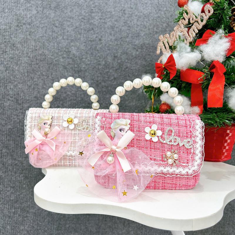 Túi cho bé gái đeo chéo vai mini túi xách trẻ em sành điệu đi chơi hình Elsa mặt váy lưới chữ Love