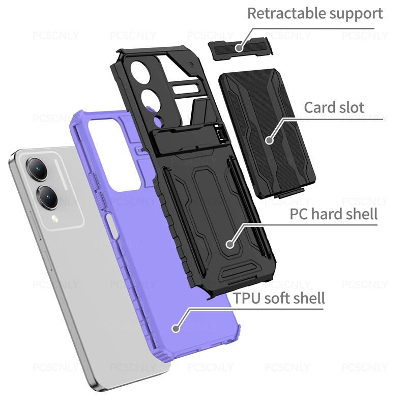 Product Introduction of Card Holder Phone Case For VIVO Y17S Casing Shockproof Armor Stand Hard Back Cover Multifunctional 7