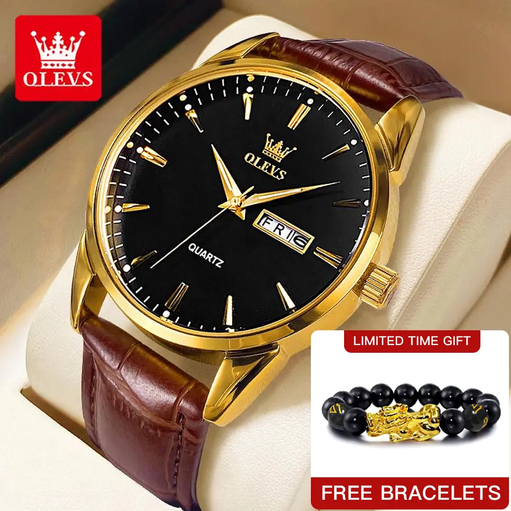 【Limited Off 20%】OLEVS Men's Pure Fashion Phong cách kinh doanh dành cho nam và nữ Dây đeo thạch anh Phong trào Ngày Watch Men Free Bracelets 68-98 Vòng tròn Dây đeo bằng da Nhiều màu Miễn phí vận chuyển Bảo hành 1 năm Với hộp Quà tặng Đeo Tay Voi
