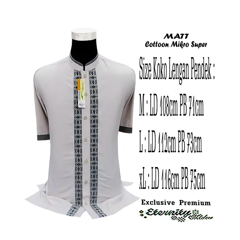 Eternity Moslem Baju Koko Pria Bordir Lengan Pendek Putih Katun Muslim Dewasa Kombinasi Baju Koko 1