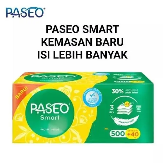 ￼PASEO 540 HELAI | TISSUE PASEO SMART 3 PLY KEMASAN BARU 500 HELAI + BONUS 40 HELAI | 540 HELAI | FACIAL TISSUE