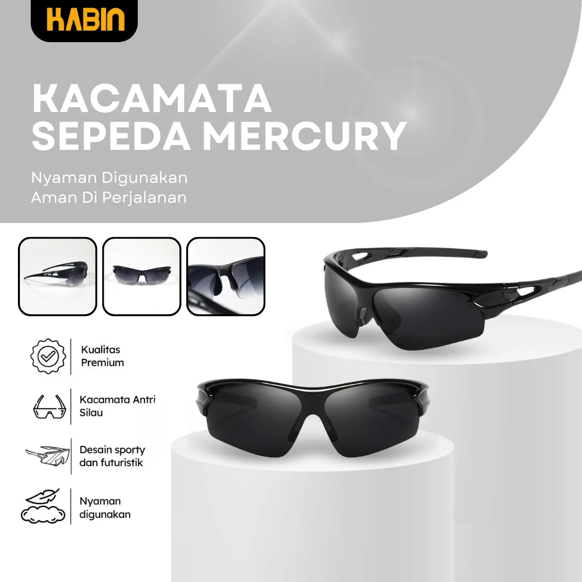 Kacamata Olahraga Running Sepeda Outdoor Sport Mercury Sunglasses Pria Wanita Kacamata Sepeda Hitam