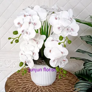bunga anggrek hias bahan Latex vas garis plastik