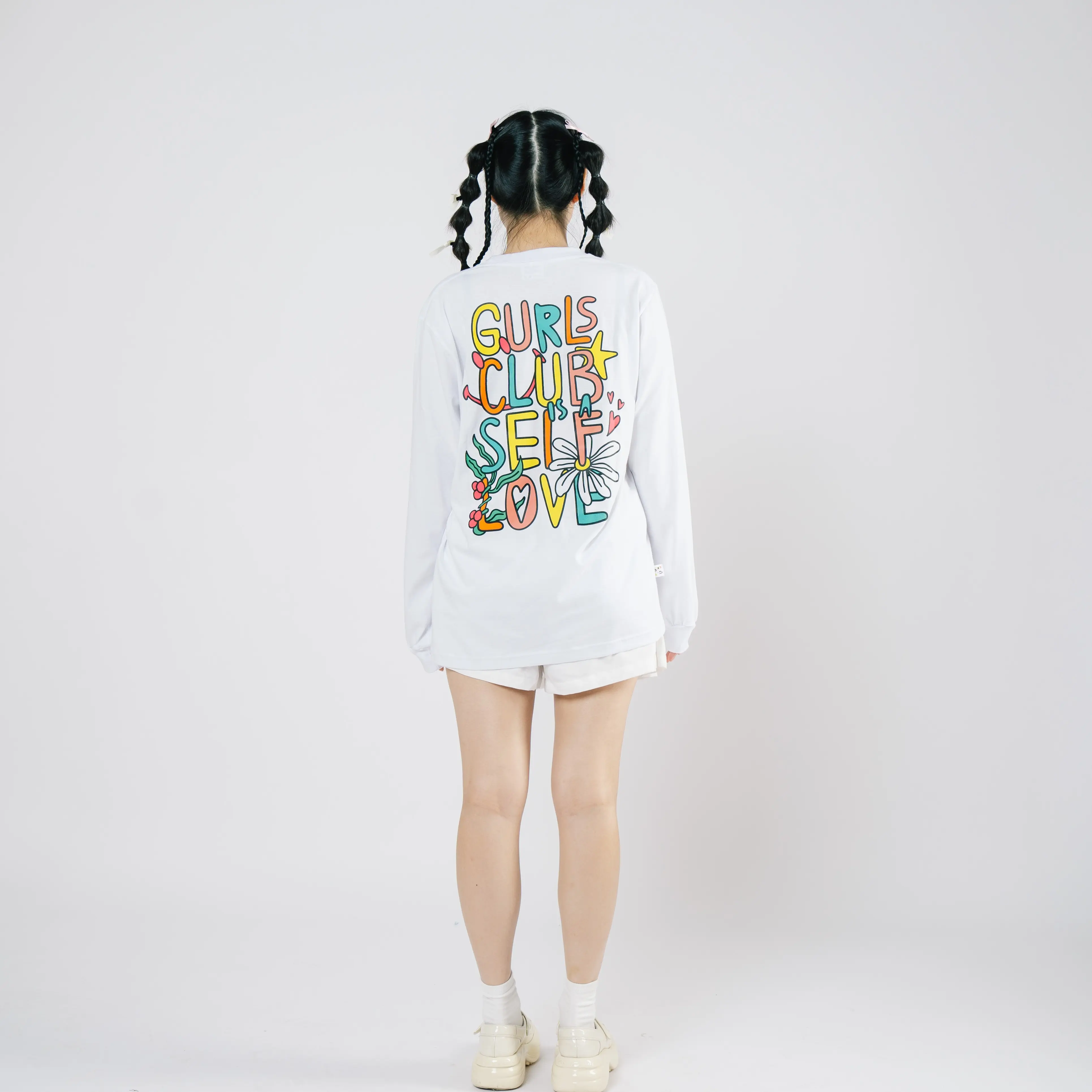 Gurls Club Long Sleeve - Defined Baju Combed Katun Nyaman Putih Kaos Sablon Pendek Rib Tshirt Polos Tee