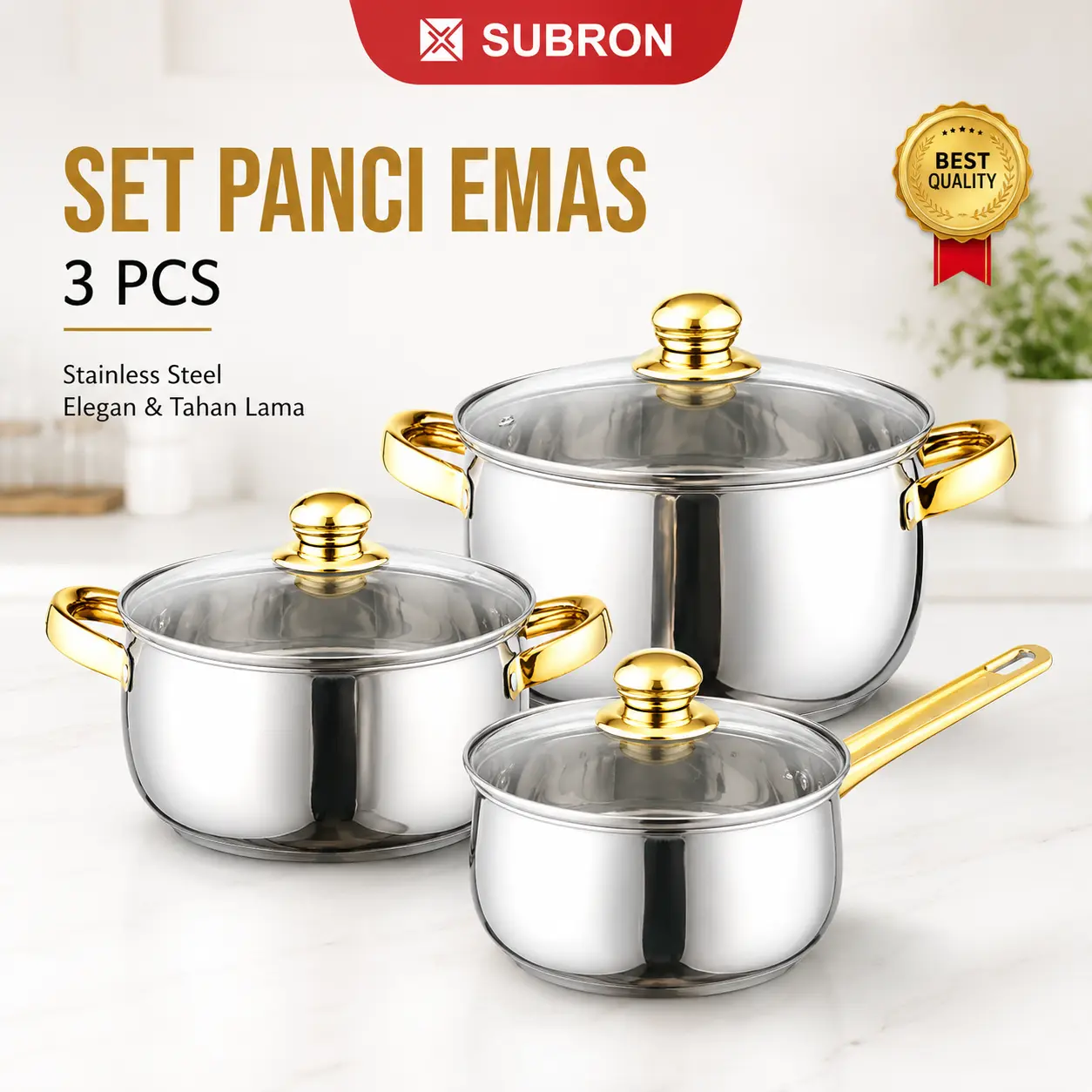SUBRON  Pumkin Pot Panci Sup Susu Labu Full Stainless Tutup Kaca Silver  Gold 14CM 16CM 18CM Sayur Tomyum