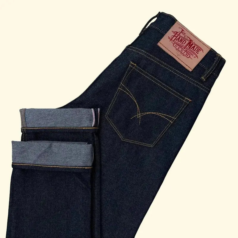 Jeans Denim Selvedge Accent 150z Original Handmade Hamster Fit Pria Slim Retro Hitam 2