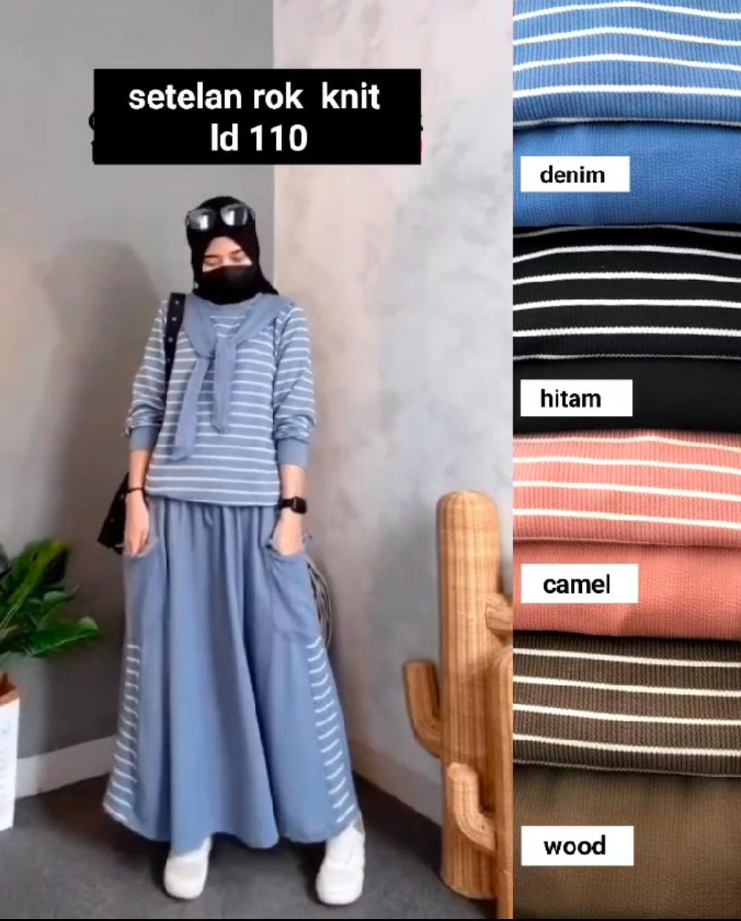 ONE SET ROK RAJUT CARGO GARIS-GARIS SETELAN RAJUT SALUR OVERSIZE IMPORT PREMIUM VIRAL Wanita Muslim Panjang Dewasa