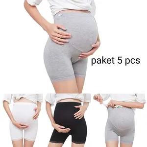 Paket 5 Pcs Celana Shot Ibu Hamil Celana Pendek Bumil Daleman Legging Pendek Bahan Spandek Polos Nyaman Dan Halus Cocok Sebagai Pakaian Dalam Ibu Hamil Wanita Shorts Hitam Karet Santai Dewasa Pant