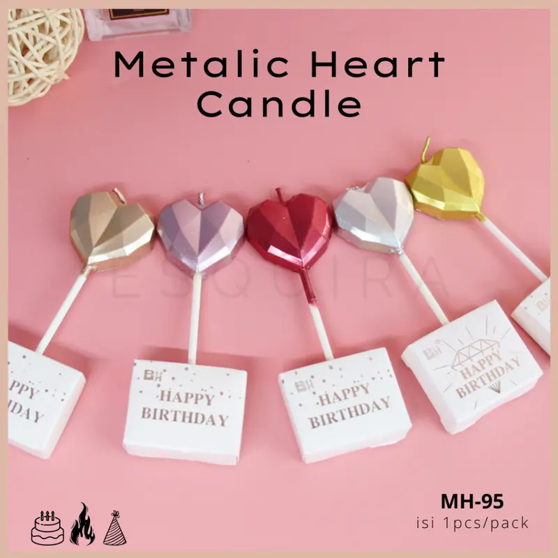 (ESQ) Metalic Heart Candle / Lilin Ulang Tahun Love / MH-95 0