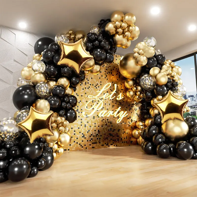 Kit Gerbang Garland Belon, Emas Hitam, 134pcs, Belon Foil Bintang, Set Belon Chrome Metalik, Sesuai untuk Hiasan Hari Lahir dan Graduasi, Hebat untuk Perayaan