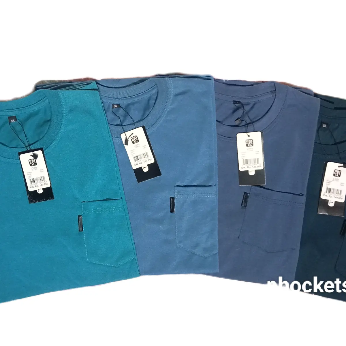 paket 4pcs 100rb kaos polos kantong depan kaos poket kaos pria dan wanita Lembut Polyester Tebal Variasi