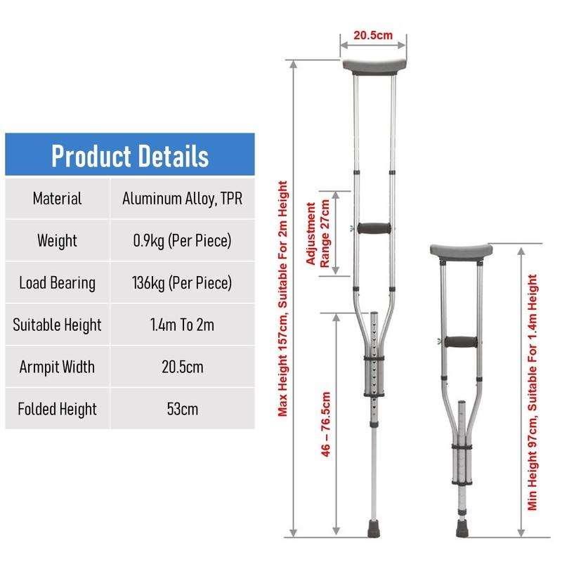 Foldable Lightweight Underarm Crutches With Height Adjustment [SG READY STOCK] 8