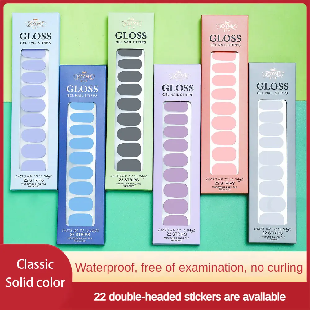 Solid Color Semi-Cured Gel Nail Stickers UV Nail Stickers Long Lasting Full Cover Nail Stcikers UV Lamp Needed