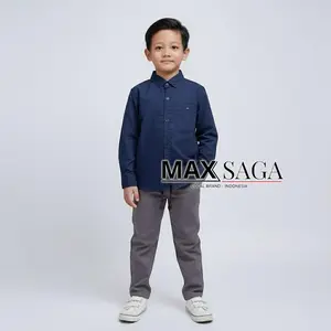 Setelan Kemeja Anak Laki-Laki Lengan Panjang Polos Bahan Katun Poplin/Oxford 4-10 Tahun Bisa Dicuci Dengan Mesin