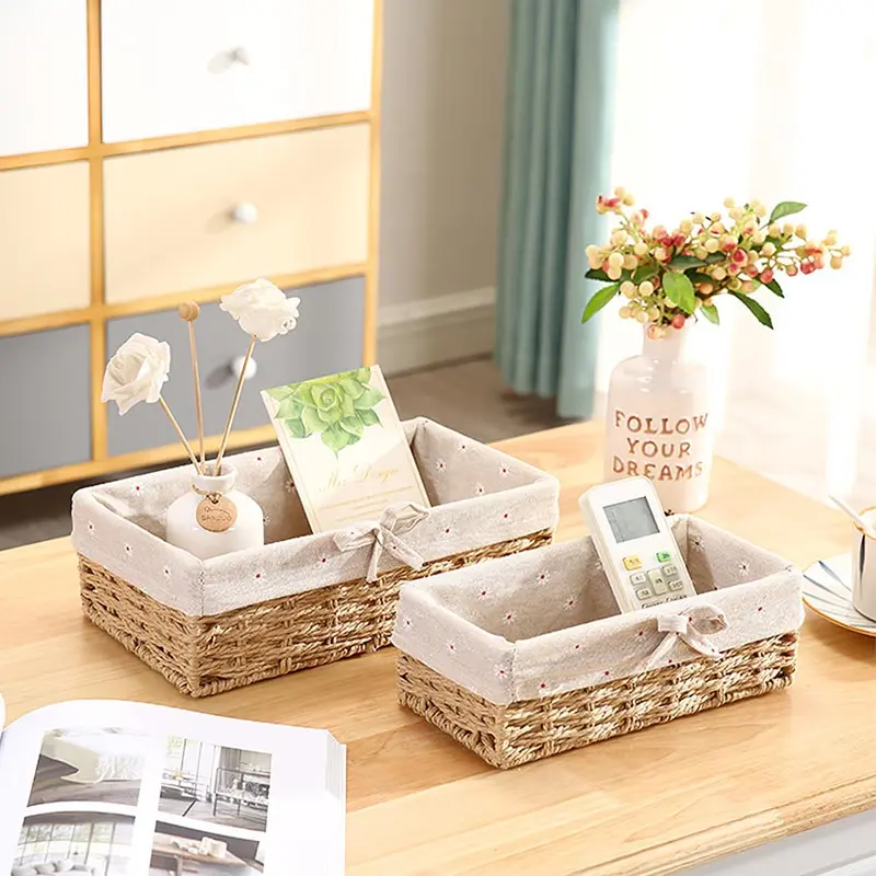 keranjang rotan Penyimpanan Box/ Keranjang Penyimpanan Keranjang Makanan Ringan Kotak /Penyimpanan Kosmetik Kotak /keranjang kotak rotan/Keranjang Rotan Persegi Panjang tenunan tangan 5