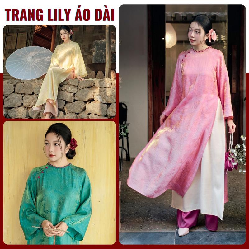 Áo dài ĐOAN NGUYỆT cách tân dáng suông bốn tà lụa tơ tằm ánh kim cổ áo cách điệu đính cúc áo dài Tết nữ hot trend 2026 nữ women dress - TRANG LILY ÁO DÀI - ADTETVIP30