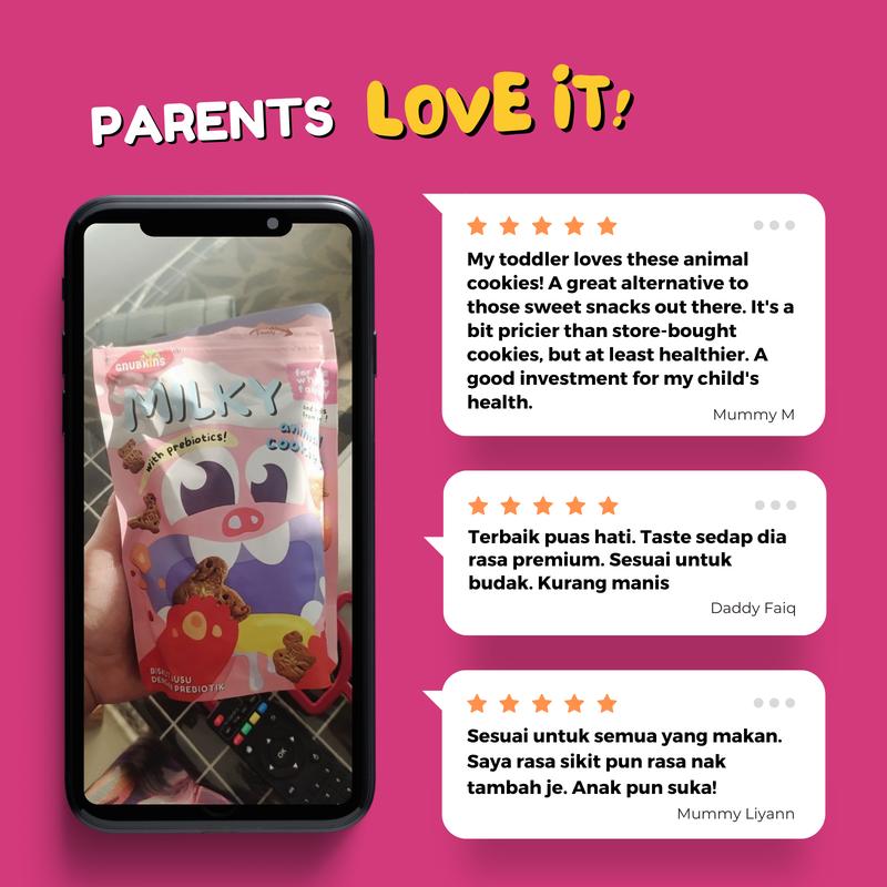 Gnubkins Prebiotic Cookies Milky Flavour Cute Animal Shapes | Gnubkins Biskut Prebiotik Makanan Snek Perisa Milky Bentuk Haiwan Comel 3